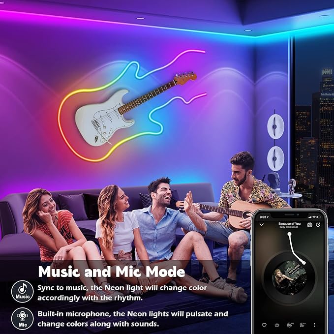 AILBTON 50Ft Neon Rope Lights,Flexible Led Rope Lights Control with App/Remote,Multiple Modes Rope Lights,IP65 Outdoor RGB Led Neon Light Waterproof,Music Sync Gaming