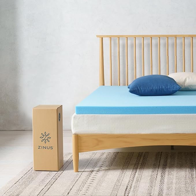 ZINUS 2 Inch Green Tea Cooling Gel Memory Foam Mattress Topper, Smaller, More Convenient WonderBox Packaging, Cooling Gel Foam, CertiPUR-US Certified, Twin XL
