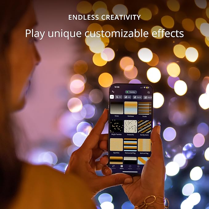 Twinkly Strings 250 White LED, LED Light String for Outdoor and Indoor, White Christmas Lights from Warm to Cool, Mappable LEDs, Compatible with Alexa, Google Home, IP44, App Control, Black Wire, 65ft