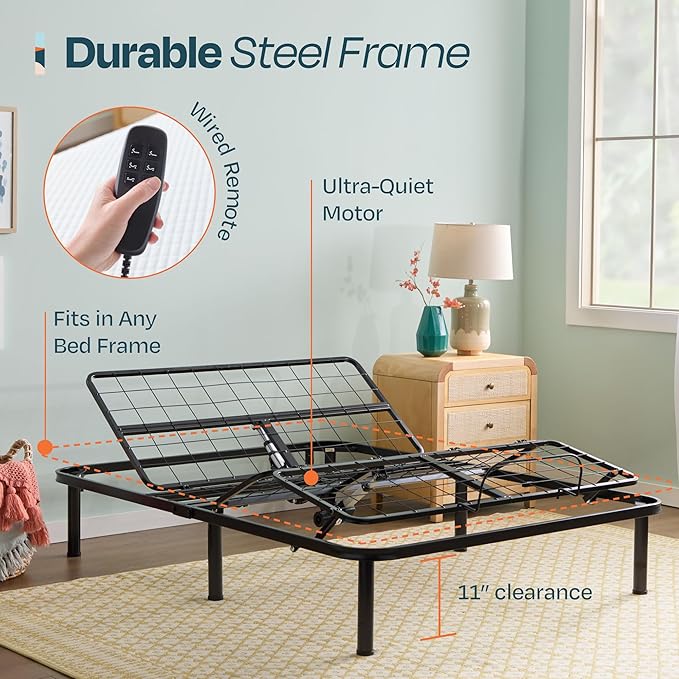 Linenspa Adjustable Bed Frame - Independent Head and Foot Incline - Powerful Quiet Motor - Easy Tool Free Assembly - Lounge - Watch TV - Working - Reading - Ergonomic - Electric Bed Base - Queen Size