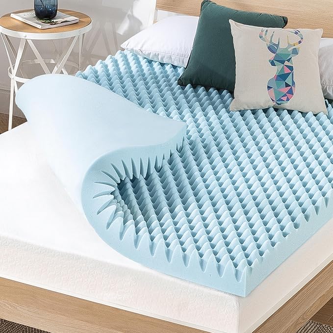 Best Price Mattress 4 Inch Egg Crate Memory Foam Mattress Topper with Cooling Gel Infusion, CertiPUR-US Certified, Dorm Essentials, TwinXL, Light Blue