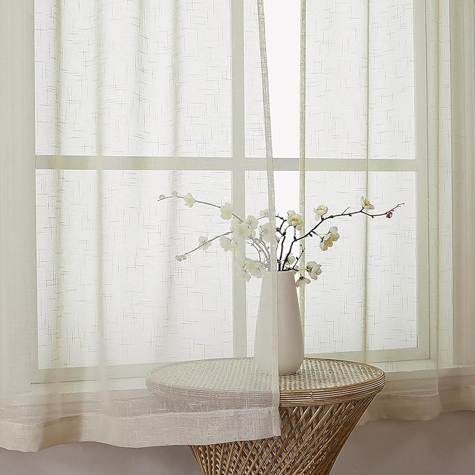 Aiyufeng Kirei 36 inch Natural Sheer Curtains 2 Panels Set for Kitchen, Rod Pocket Semi Sheer Short Curtains & Drapes Privacy with Light Filtering for Cafe/Small Window, Linen, W30 x L36, 2 Piecesi