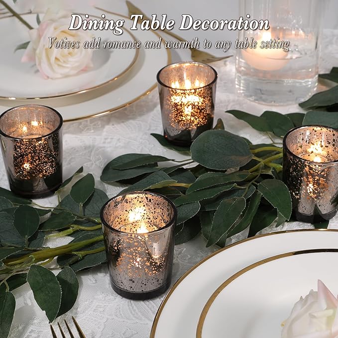 Black Votive Candle Holders Set of 24, Speckled Mercury Candle Holders for Wedding Centerpiece Table Decorations, Tealight Candle Holder for Party Bridal Shower Decor, Home Decor