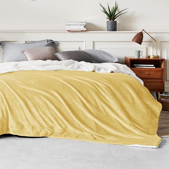 Bedsure GentleSoft Sherpa Fleece Blankets King Size for Bed - Thick and Warm Throw for Women and Men, Soft Fuzzy Plush King Blanket for Winter, Yellow, 108x90 Inches