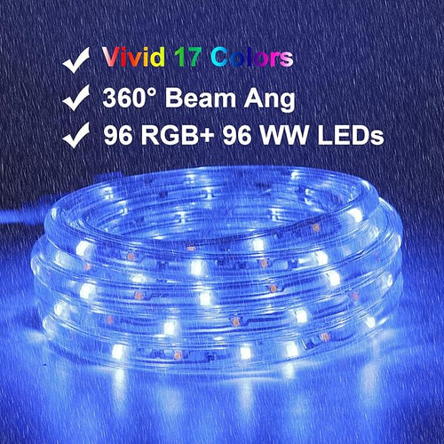 16ft LED Rope Lights, RGBWW Color Changing Strip Lights with Remote, Flexible and Connectable Durable Tube, Waterproof for Indoor Outdoor Use, 17 Colors and 6 Modes
