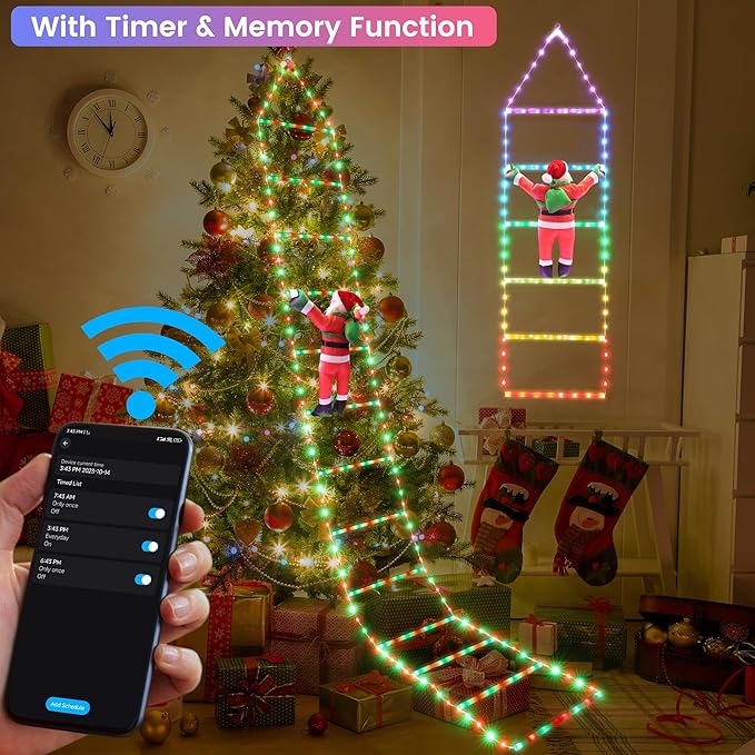 Toodour Christmas Decorations Lights, 3.3ft Smart RGB Christmas Decorative Lights with Santa Claus, Bluetooth & App Controlled Ladder Light - Music Sync Color Changing Xmas Light for Indoor Outdoor