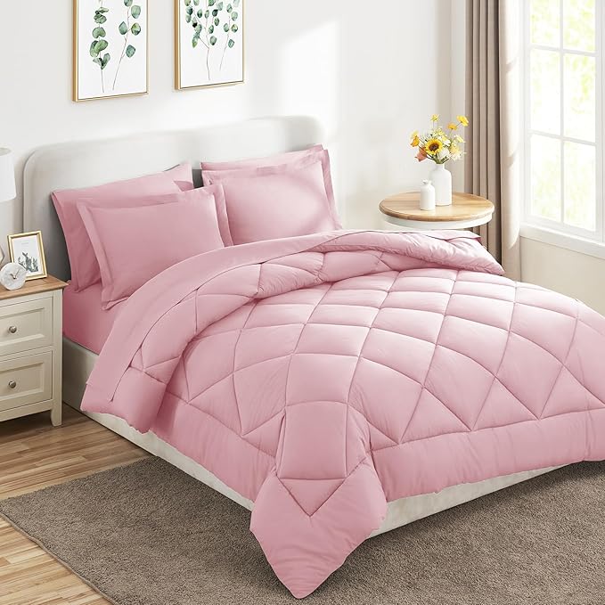 CozyLux King Size Comforter Sets Pink - 7 Pieces Bed in a Bag King, Luxury Soft Bed Set for All Seasons, Bedding Set with Down Alternative Comforter, Sheets, Pillowcases & Shams