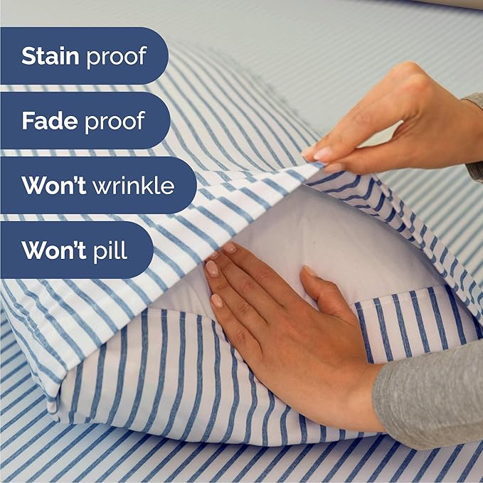 Cal King 6 Piece Sheet Set - Comfy Breathable & Cooling - Soft Hotel Luxury Bedding Set w/ 8-16 Inch Deep Pockets - 1 Flat & 1 Fitted Sheet & 4 Pillowcases - Wrinkle Free & Easy Care - Blue Stripes 2