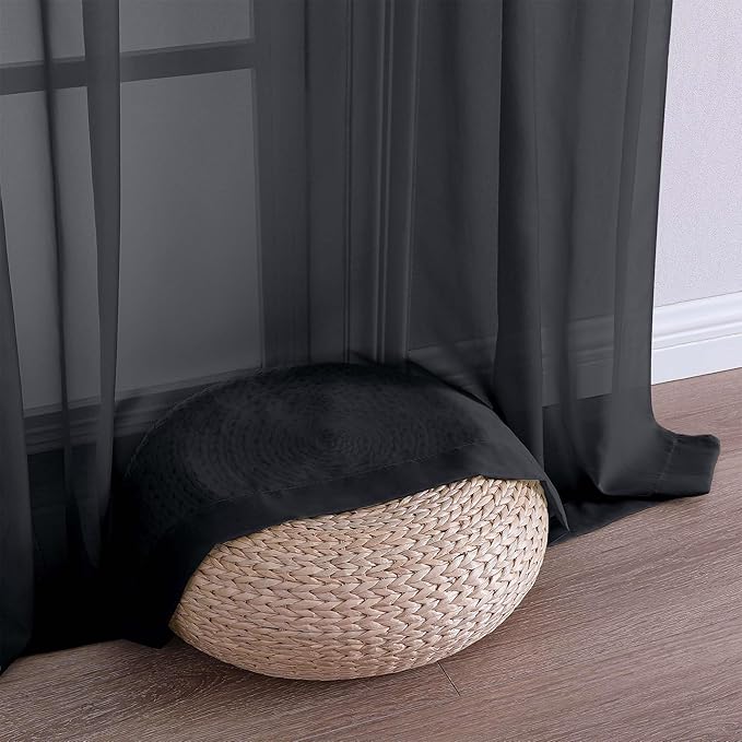 Chyhomenyc Black Sheer Curtains 78 Inches Long 2 Panels Set for Living Room, Light Filtering Voile Lightweight Bedroom Curtains, Rod Pocket Solid Window Treatment Drapes, Each 42W x 78L