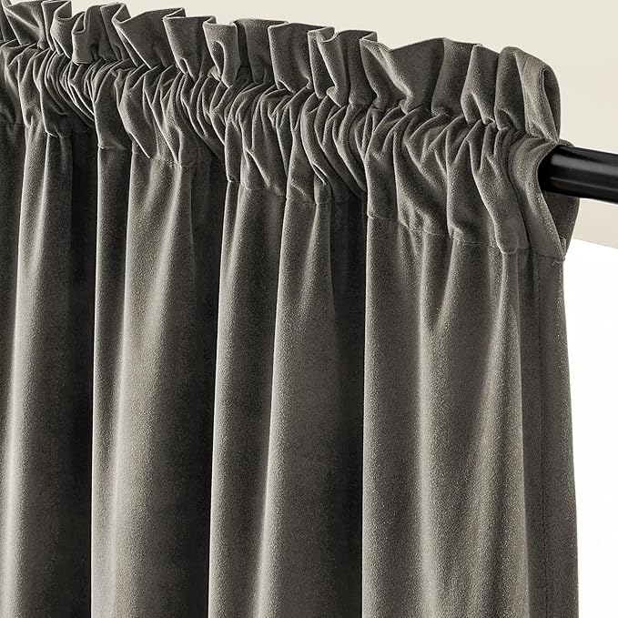 Lazzzy Velvet Blackout Curtains Thermal Insulated Room Window Drapes Super Soft Luxury Curtains for Living Room Bedroom Rod Pocket 2 Panels, Grey, 42" W x 90" L