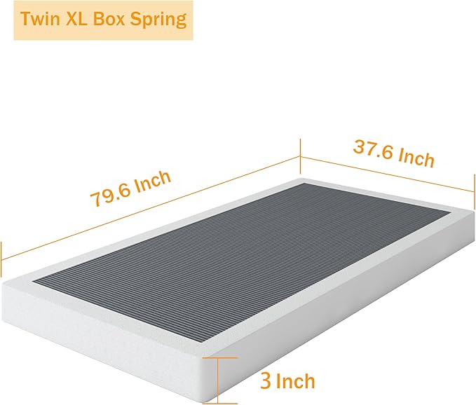 Box Spring Twin XL - 3 Inch Heavy Duty Low Profile Metal Box Springs for Twin XL Bed, Mattress Foundation, Easy Assembly,Easy Clean Cover