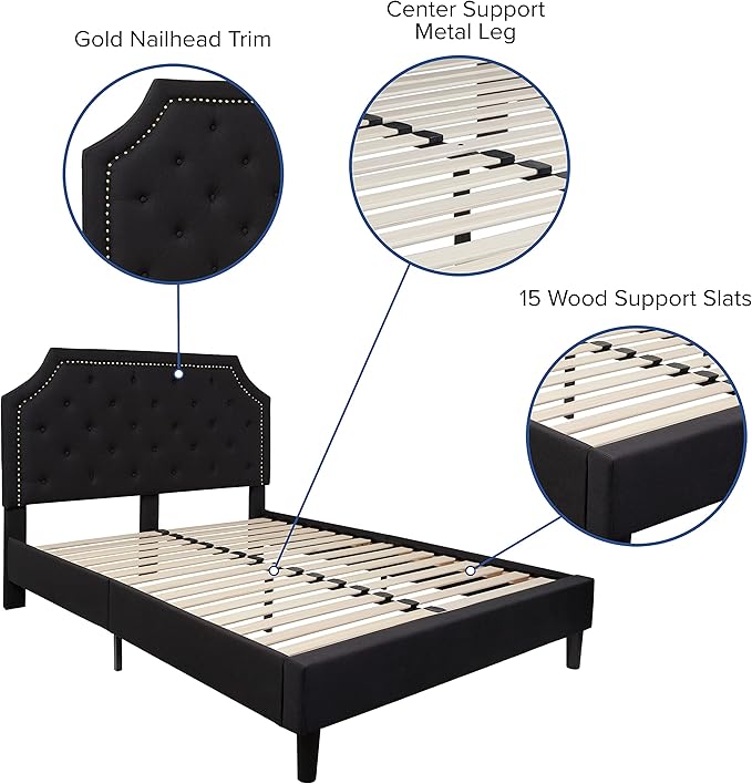 Flash Furniture Brighton Full Size Tufted Upholstered Platform Bed in Black Fabric