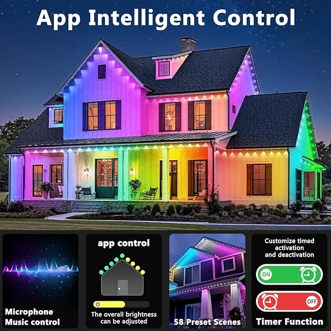 LETIANPAI 500FT Permanent Outdoor Lights,RGB Eaves Lights with App Control Remote,DIY Scene Modes IP67 Waterproof Outdoors Under Eave Lighting,Outdoor Light for Garden Decor