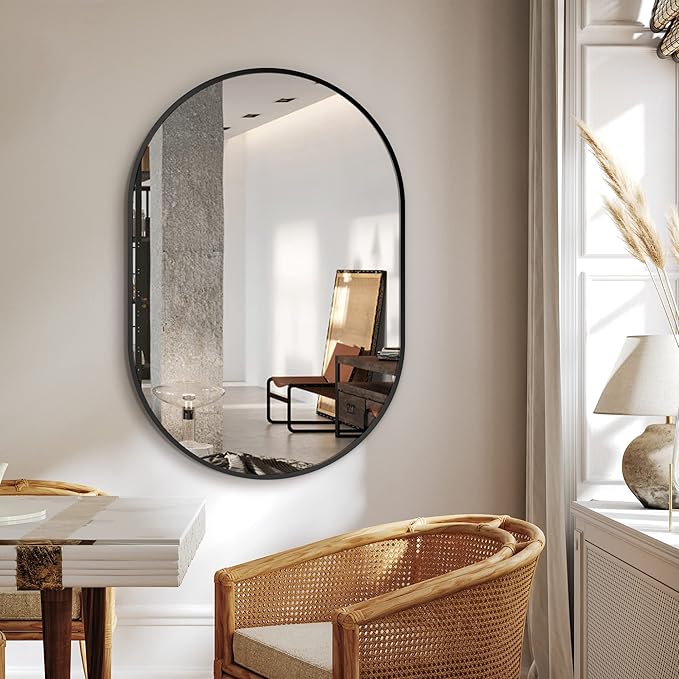 Bathroom Mirror for Wall,36''x24'',Black Oval Mirror for Bedroom Entryway Bathroom, Metal Framed Vanity Mirror(36''x24'',Black)