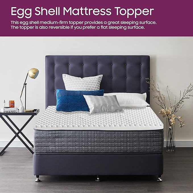 Mayton Convoluted Egg Shell 2-inch Breathable Foam Bed Topper | Makes Mattresses Comfortable and Relaxing, Provides Faster Pain Relief and Provides Orthopedic Beneficial Support, King, Off-White