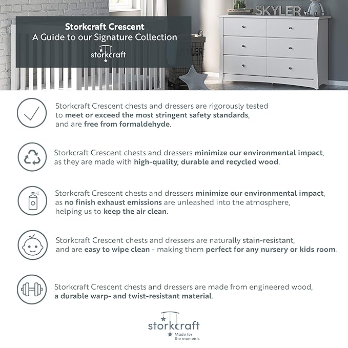 Storkcraft Crescent 6-Drawer Dresser (Black) – GREENGUARD Gold Certified, Black Dresser for Bedroom, Kids & Nursery Storage Chest, Safety Interlocking Drawers, Pre-Installed Tracks, Kids Chest