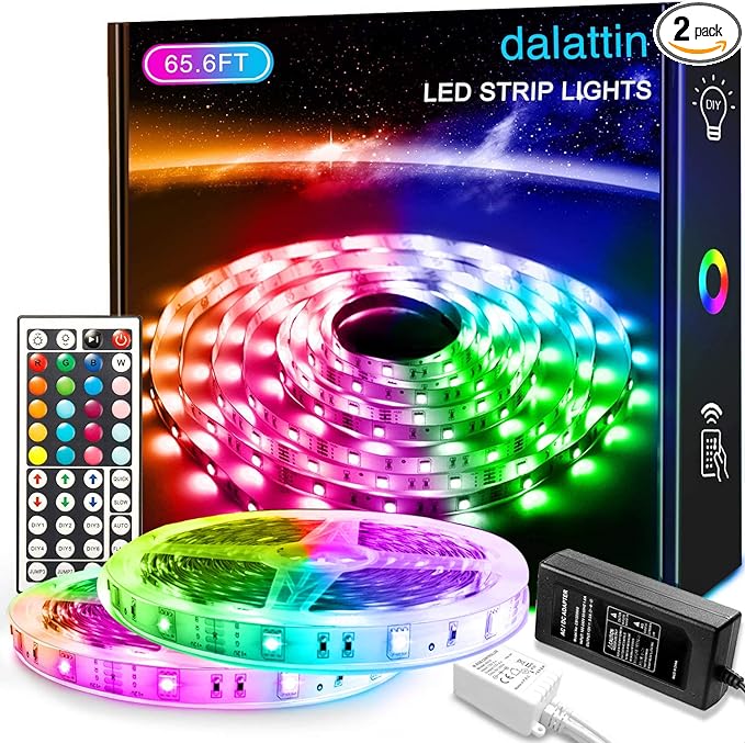 dalattin 65.6ft RGB Led Lights for Bedroom Color Changing Led Strip Lights with 44 Keys Remote,for Home Essential, Bedroom Room Party Decoration,Festival Decor,2 Rolls of 32.8ft
