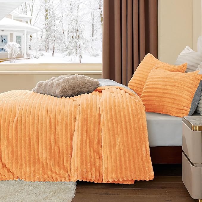 BEDELITE Fleece King Comforter Set -Super Soft & Warm Fluffy Coral Bedding, Luxury Fuzzy Heavy Bed Set for Winter with 2 Pillow Cases