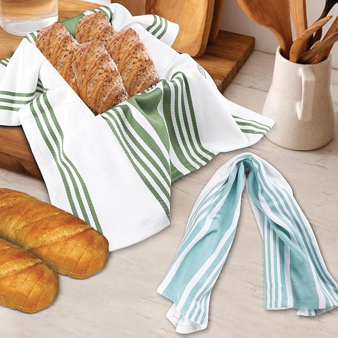 Urban Villa KitchenTowels 100% Cotton Pack of 6 Highly Absorbent Quick Drying Super Soft Premium Dish Towels for Kitchen with Hanging Loop Hand & Tea Towels - 20x30 Inch (Multi Color Striped)