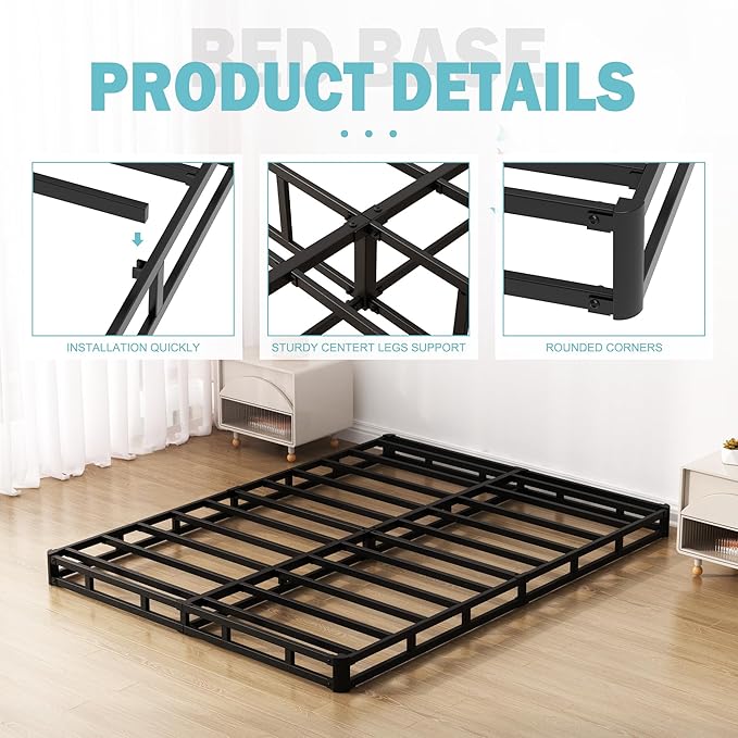 Box Spring for Queen Bed Bed Base 6 Inch, Low Profile Metal Queen Box Spring with Fabric Cover, 3000 Lbs Max Weight Capacity Mattress Foundation, Noise-Free, Easy Assembly