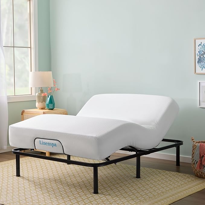 Linenspa Adjustable Bed Frame - Independent Head and Foot Incline - Powerful Quiet Motor - Easy Tool Free Assembly - Lounge - Watch TV - Working - Reading - Ergonomic - Electric Bed Base - Queen Size