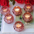 Woho 12pcs Rose Gold Tea Lights Candle Holder for Wedding Party, Glass Tealight Candle Holder for Valentines Day Decor, Votive Candle Holders for Home Decor