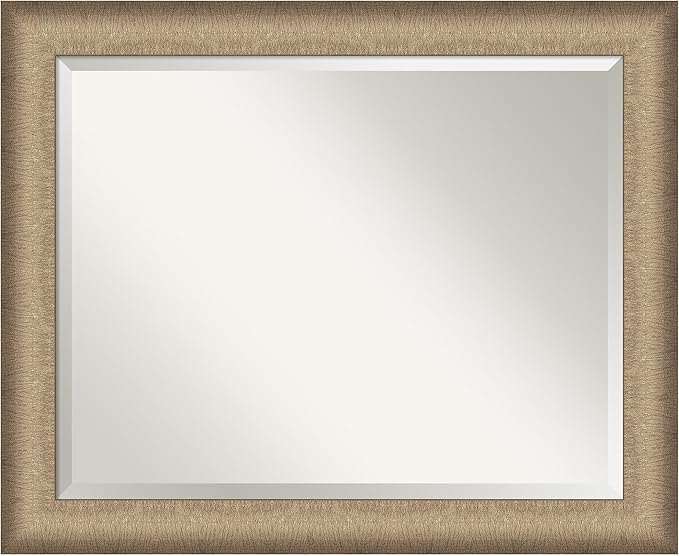 Amanti Art Bronze Bathroom Mirror for Over Sink, 27x33 Elegant Brushed Bronze Rectangle Vanity Mirror, Large Casual Frame, Hangs Horizonally and Vertically, Bathroom Wall Decor, Beveled Edge