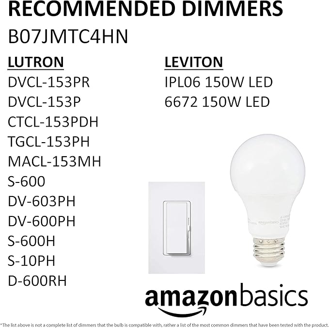 Amazon Basics LED Light Bulbs, Energy Efficient 6W, 40 Watt Equivalent, E26 Standard Base, 2700, Dimmable, 10,000 Hour, Soft White, 6 Count (Pack of 4)