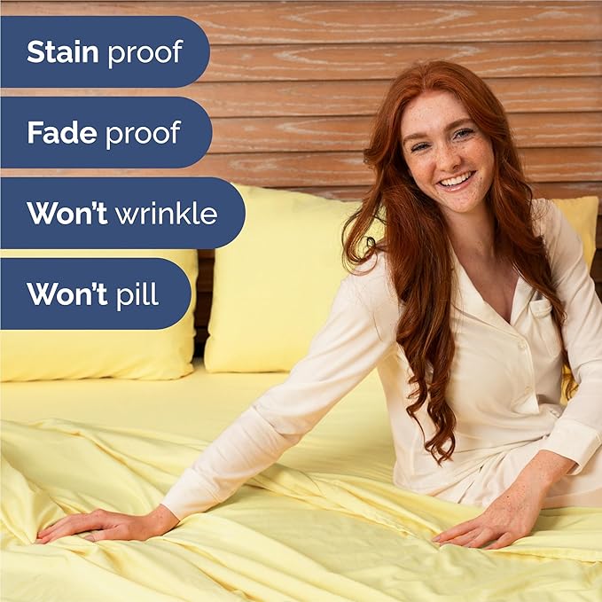 Twin XL 4 Piece Sheet Set - Comfy Breathable & Cooling - Ultra-Soft Hotel Luxury Bedding Set with 8-16 Inch Deep Pockets - 1 Flat & 1 Fitted Sheet & 2 Pillowcases - Wrinkle Free & Easy Care - Yellow