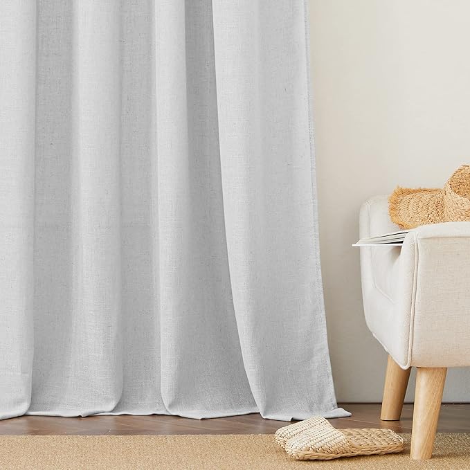 RYB HOME Semi Sheer Curtains - Linen Curtains Privacy Light Airy Sheer Window Treatment Drapes for Large Windows Bedroom Living Room Sunroom, Dove Grey, 52 x 108 inch Long, 2 Panels