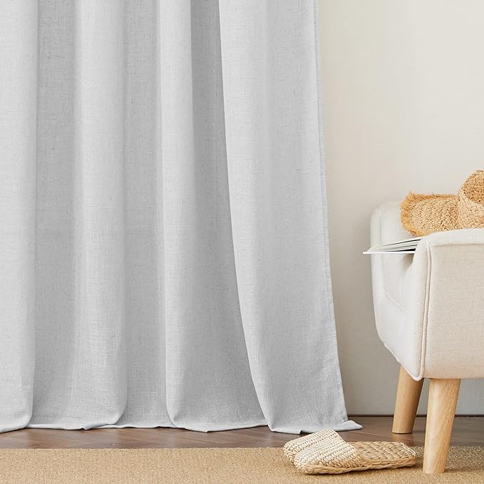 RYB HOME Linen Sheer Curtains for Kitchen, Casual Wave Texture Semi Sheer Curtains for Bedroom/Bath, Privacy Window Curtains for Home Office, Dove Grey, 52 x 45 Each Panel, 2 Pieces