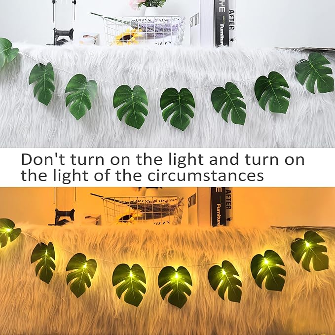 RECUTMS Monstera Leaf String Lights 2 Pack, 20LED Tropical Artificial Rattan Palm Green Leaves Wall Hanging Vine Greenery,Outdoor Indoor Hawaiian Luau Jungle Safari Beach Theme Party Summer Decoration