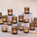 20pcs Ribbed Amber Votive Candle Holders, Assorted Glass Tea Light Candle Holders for Fall Decor, Amber Candle Holders for Wedding Centerpieces, Thankgiving and Christmas Decorations
