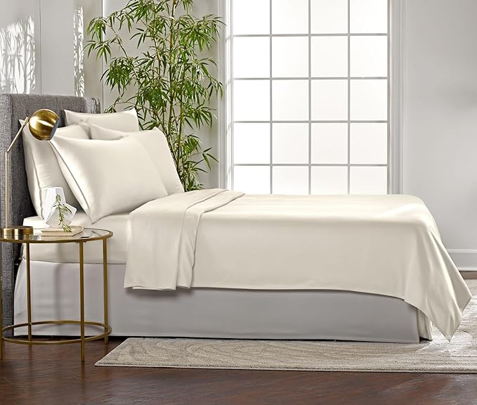 Pure Bamboo Queen Sheets, Genuine 100% Organic Viscose Derived from Bamboo Bed Sheet Set, Luxuriously Soft & Cooling, Double Stitching, 2 Year Quality Promise (Queen, Ivory)