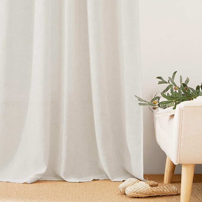 RYB HOME Linen Curtains for Living Room, Rod Pocket Soft Thick Linen Burlap 72 Inch Length Light Filtering Privacy Assured for Home Office Dining Room, W 34 x L 72 inches, Linen, 2 Panels Set