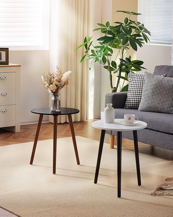 Apicizon Brown Side Table for Bedroom, End Table Bedside Table Nightstand Coffee Table with Brown Wood Legs for Living Room, 16.5 x 20.5 Inches, Black & Brown