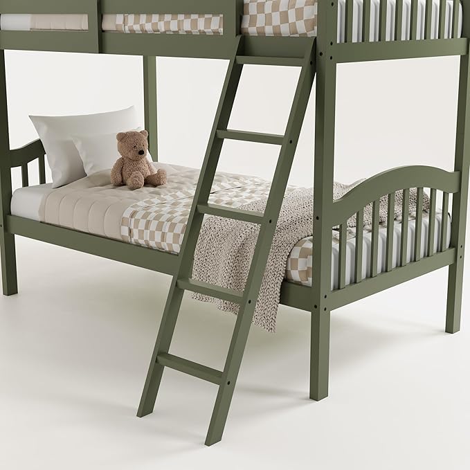 Storkcraft Long Horn Twin-Over-Twin Bunk Bed (Olive) - GREENGUARD Gold Certified, Converts to 2 Individual Twin Beds