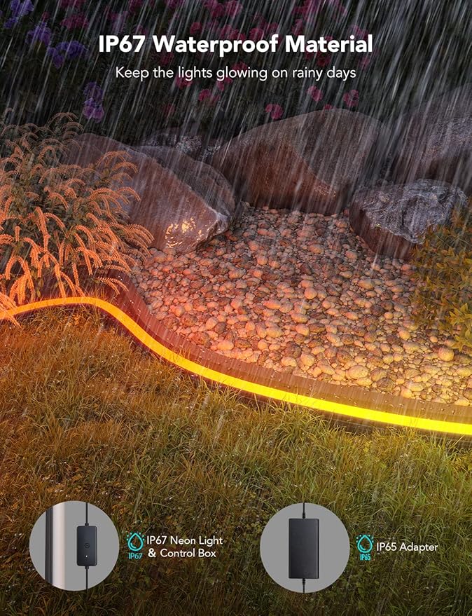 Govee Outdoor Neon Rope Lights, 65.6ft RGBIC IP67 Waterproof Outdoor Decorations with 64 Scene Modes, Music Sync, Flexible LED Outdoor Lights, Outdoor Lights Work with Alexa, Google Assistant