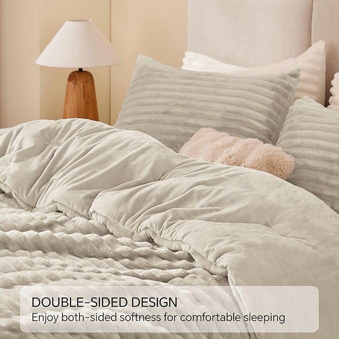 BEDELITE Fleece Twin Comforter Set -Super Soft & Warm Fluffy Linen Bedding, Luxury Fuzzy Heavy Bed Set for Winter with 1 Pillow case