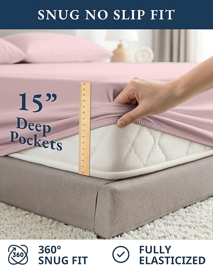 LANE LINEN Eco Friendly 100% Organic Cotton Twin Sheet Set, Hotel Quality Premium Bedding Sheets & Pillowcases Set Twin Size, Soft & Comfy Percale Sheets, Machine Wash Bed Sheets- Sepia Rose