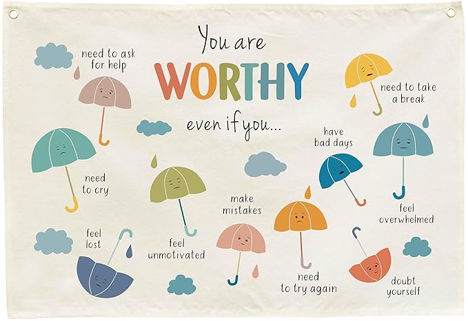 Boho Rectangular Banner Flag Wall Sign Decor Gift for Baby Boy Girl Kids,Nursery Classroom Baby Room Bedroom Living Room Office Dorm Decor-You Are Worthy Even If You-Birthday Christmas Gift