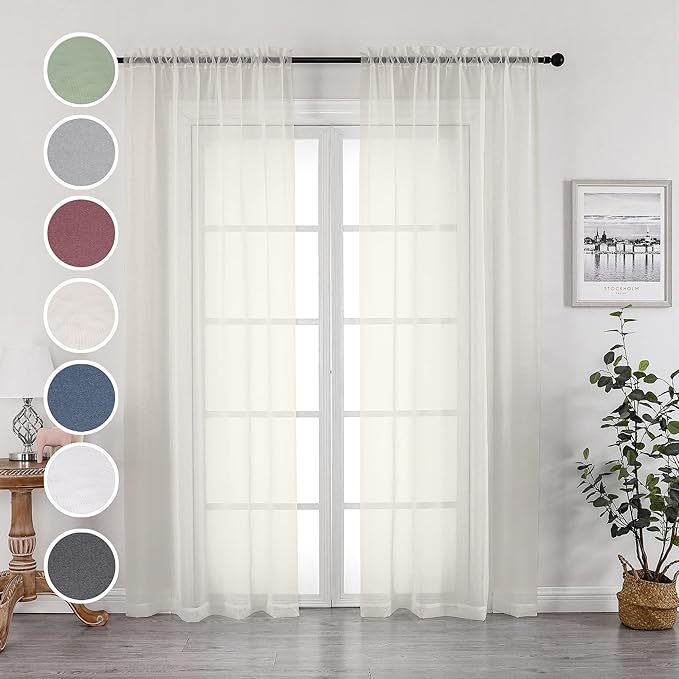 OWENIE Sheer Curtains 96 Inch Length, Elegant Sheer Curtains for Bedroom, Window Voile Sheer Curtain Panels/Drapes/Treatment for Living Room, 2Pcs, Each 42" W x 96" L, Ivory