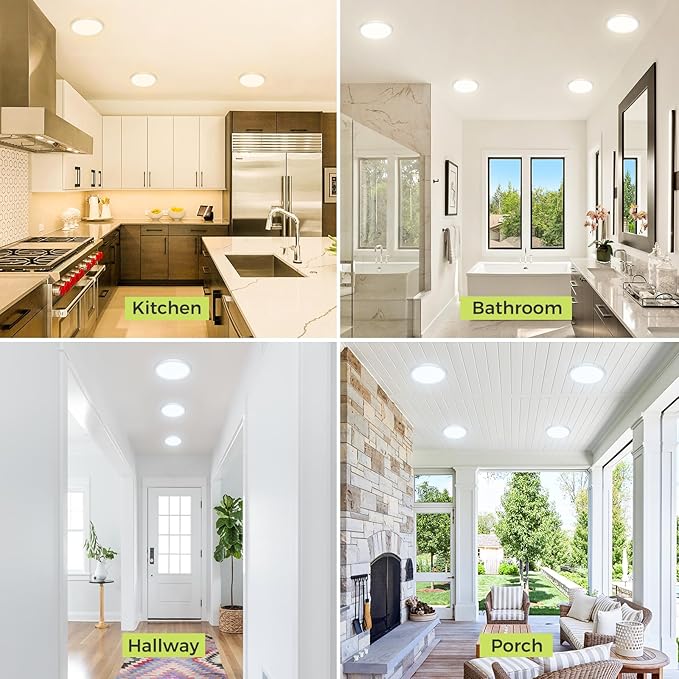 1PACK Flush Mount LED Ceiling Light Fixture - White, 6.5Inch 12Watt, Dimmable & 3000K-4000K-6500K 3 Color Selectable Ceiling Lamp - 1200LM Low Profile Light for Kitchen, Bedroom, Hallway, Porch