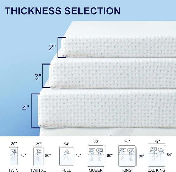 Subrtex 3 Inch Mattress Topper Cover (Only Cover) Mattress Topper Protector Bedding Rayon Made from Bamboo Removable Mattress Encasement with Zippers, Full