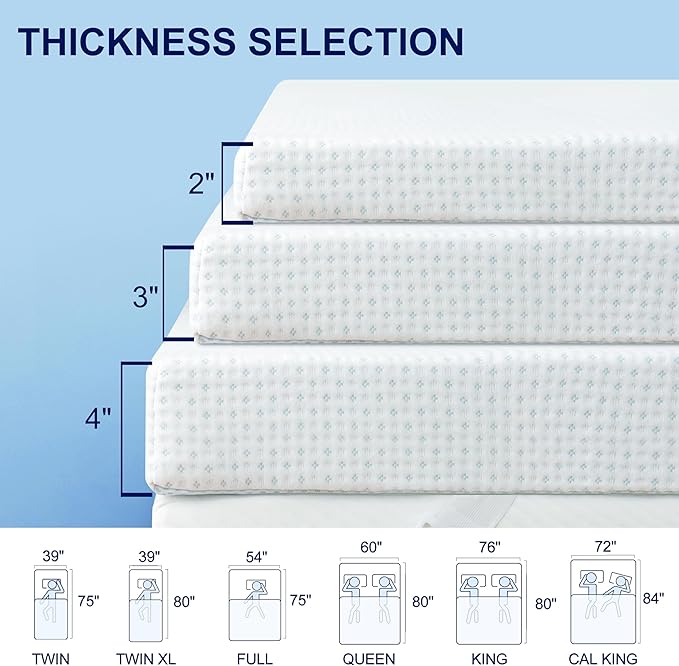 Subrtex 3 Inch Mattress Topper Cover (Only Cover) Mattress Topper Protector Bedding Rayon Made from Bamboo Removable Mattress Encasement with Zippers, Twin
