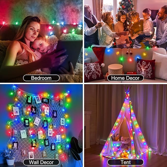 Brightown Star String Lights Battery Operated - 17 ft 50 LED Star Fairy String Lights with Remote and Timer, 8 Modes Waterproof for Bedroom Tent Loft Bed Patio Party Wedding Decor, Multicolor