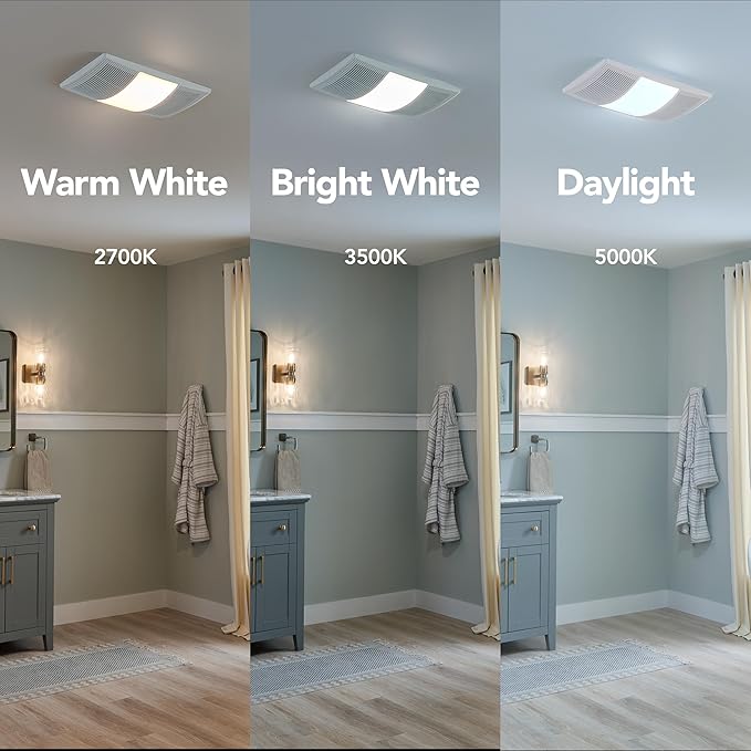 Broan-NuTone Bathroom Exhaust Fan with Heater Quiet 1.5 Sones, 80 CFM and 3-Level CCT Lighting, Powerful Ventilation and Warm Comfort for Any Bathroom