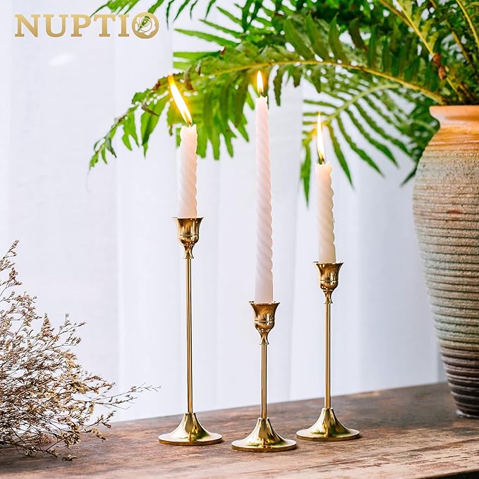 Nuptio Candlestick Holders Taper Candle Holder 10 Sets(30 Pcs) Gold Candle Sticks Holder Metal Candle Holders for Tapered Candles Table Centerpiece for Wedding Candlelight Dinner Birthday Decor