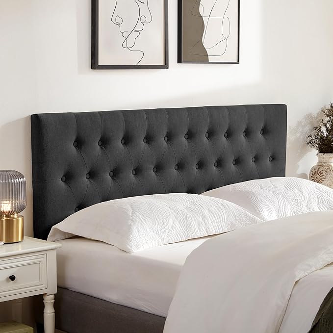 Tufted Upholstered Headboard California King Size, Solid Wood Head Board with Durable Metal Legs, Adjustable Height Bed headboard from 37” to 51” Fabric Headboard in Button Design, Black