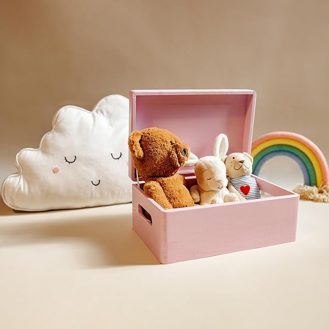 Large Pink Wooden Box Storage with Hinged Lid | 11.8 x 7.87 x 5.51 inches (+-0.5) | with Handles | Gift Box Storage | Product NOT Intended for 15 Years OR Below